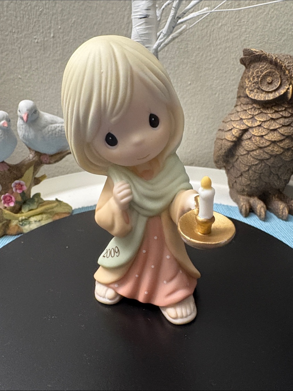 Precious Moments Cream and Peach Porcelain Figurine with Candle
